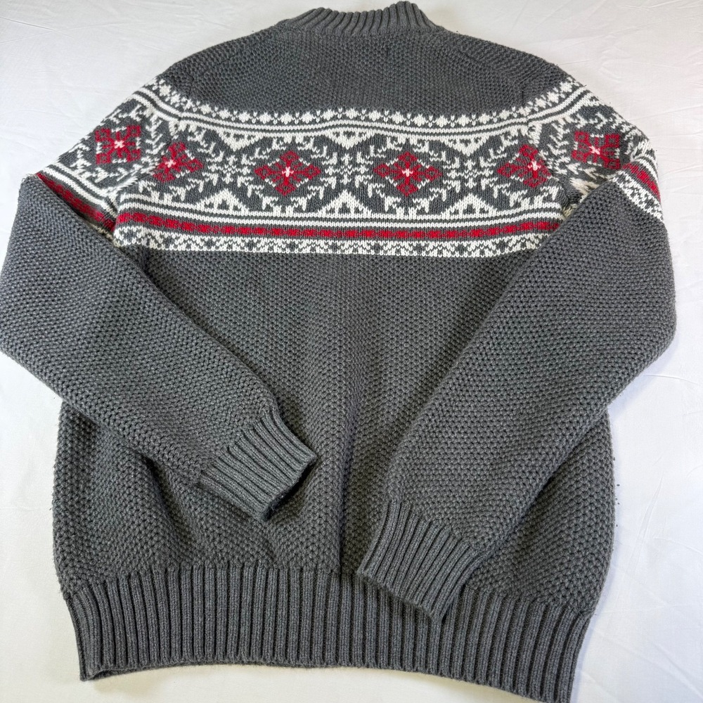 1/4 Zip Fair Isle Snowflake Nordic Sweater Men's Size Small Gray Mock Neck Izod - Picture 3 of 6